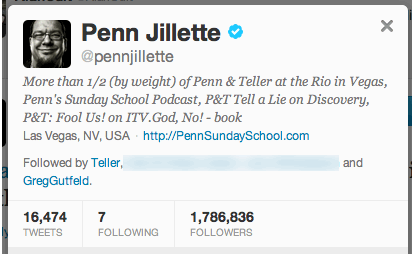 Twitter Bio of Penn Jillette