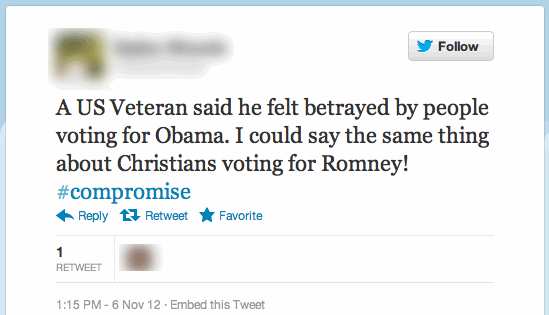 Tweet about Christians compromising during an election