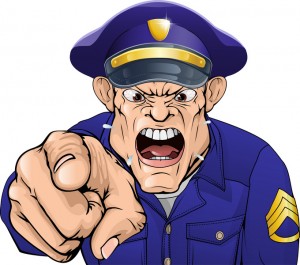 Angry policeman pointing