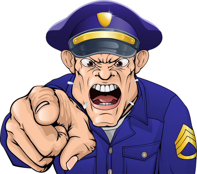 Angry policeman pointing