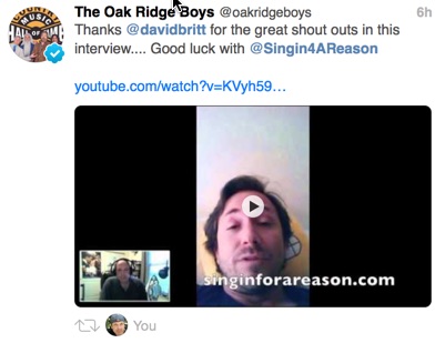 Noticed by the Oak Ridge Boys!