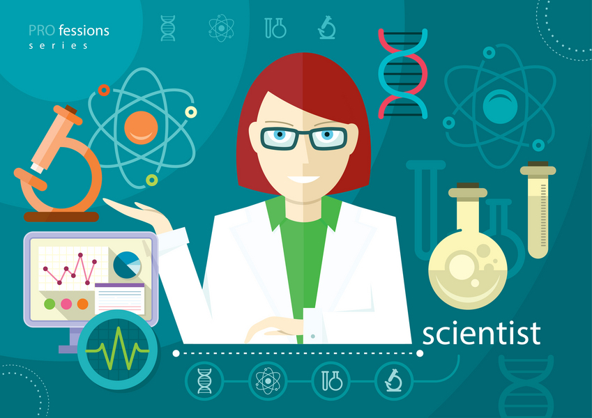 Scientist with scientific icons